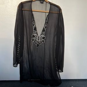 INC International Concepts Black Sheer Tunic Top